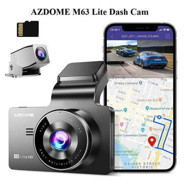 AZDOME M63 Lite 4K Dual Dash Cam 2K+1080P Dashboard Camera with GPS WiFi SD Card, 3" Display, Sony Sensor, 170° FOV, WDR, Night Vision, Parking Monitor, Loop Recording, G-Sensor - Imported from UK